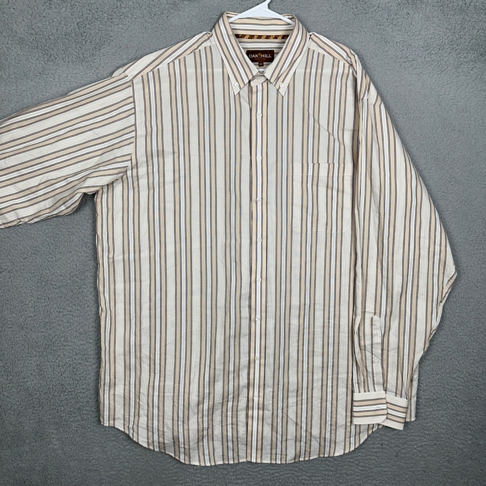 Oak Hill Shirt Mens 2XLT Tall Beige Brown Striped Button Down Long Sleeve EUC